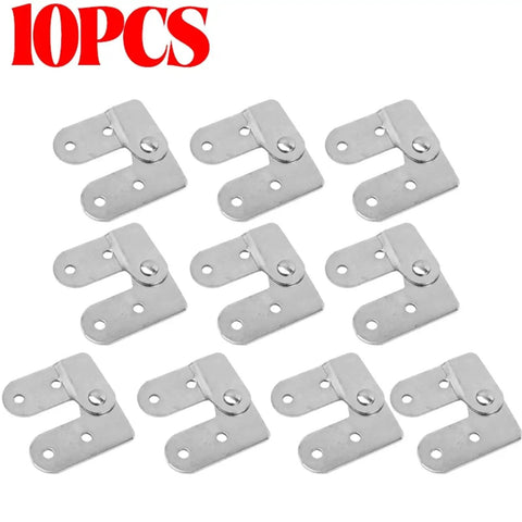 10 pieces of Dead Simple Install Iron Folding Table Hinge Chicken Beak Furniture Hardware, silver metal brackets for DIY projects.