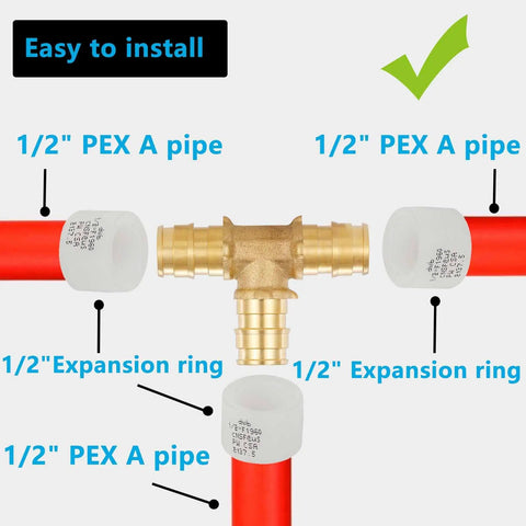 Half Inch Pex A Brass Tee Fitting Expansion Tee For Water Oil And Gas Systems 10 Pack Pro Grade Heavy Duty Tubing Connector
