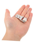 Six Piece Set Of One Inch White Nylon Sliding Roller Guide Wheels For Heavy Duty Furniture And Cabinet Drawer Tracks, shown on hand.