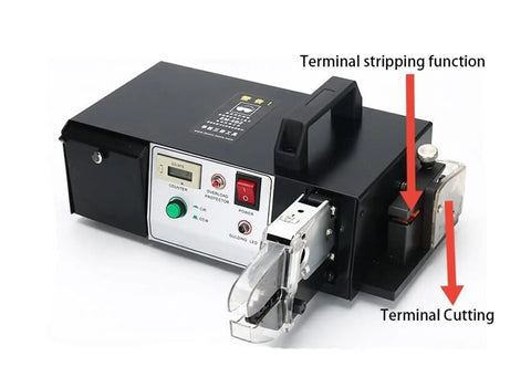 Heavy Duty Electric Cable Crimping Tool With Auto Wire Stripping And Cutting Functions, showing terminal stripping and cutting features.