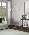 Arc Floor Lamp With Glass Seeded Shade In Brushed Nickel Finish For Living Room, Bedroom Or Home Office, 8 Ft Cord, E26 Base Bulb Compatible in a modern living room.