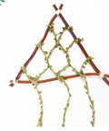 Natural Green Leaf Jute Twine Rope 2mm 3-Ply, 33 Feet Heavy Duty Hemp String for hanging decor forming a rustic triangular hanger.
