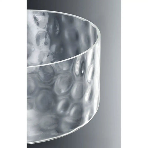 Close-up of textured glass shade from 4 Light Bath Vanity Light Fixture That Looks Sleek And Lit, Satin Nickel Finish.