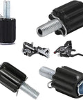 6 Pack M5 Rear Derailleur Barrel Adjusters for Precise Cable Tension shown in black steel and plastic construction.
