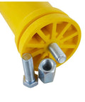 Close-up of Real Deal Removable Safety Bollard 34.5 Inch Reflective Yellow Traffic Post base and hardware for easy installation.