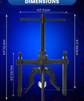 Three Jaw Inner Bearing Puller for Cars, Motorcycles, and SUVs, dimensions highlighted, built tough carbon steel.