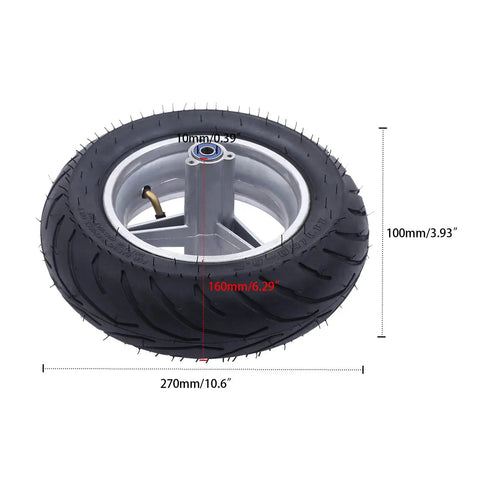 Rear Wheel Tire With Bearings For 49cc Mini Pocket Rocket Bike 110/50-6.5, 3.94 Inch Wide Tubed Tire Hub Rim Black