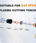 Complete 24 Piece Plasma Cutter Consumables Set for S45 IPT40 showing parts and assembly for precise, smooth cuts, CUT 55DS compatible.