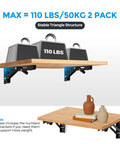 Super Sturdy Matte Black Folding Shelf Brackets To Clear Your Clutter Fast These Compact Fold Down Wall Mount Supports Rock In Tight Spots Perfect For Garages Shops Or Kitchens Zero Sweat Two Pack displaying black shelf brackets supporting a wooden shelf with weights.