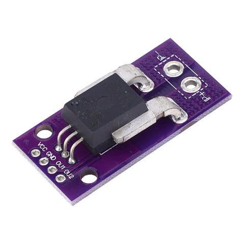 Kickass 50A High Side Hall Effect Current Sensor Module with circuit connections on a purple PCB for power monitoring.