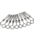 10 Pack M6 89mm Concrete Eye Bolts Stainless Steel Wall Eyebolts in a row, showcasing their heavy-duty design and stainless material.