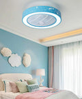 20.5 Inch Drum LED Ceiling Fan Light With 7 Blades Blue For Kid's Room, Modern Acrylic Flush Mount in a child's bedroom.