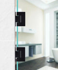 Top Shelf Heavy Duty 90 Degree Glass Door Hinges Engineered For 8 To 12Millimeter Frameless Shower Doors Rustproof Stainless Steel Bathroom Clips, side view in modern bathroom.