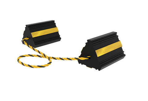 Heavy Duty Rubber Wheel Chocks With Rope Two Pair Or Four Pack Reflective Strips Anti Roll Immobilizer For RVs Trucks Trailers Campers And Cars Built Tough For All Weather
