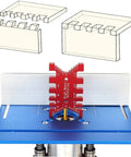 Heavy Duty Aluminum Dovetail Jig And Tenon Caliper Card Gauge For Woodworking Projects on blue router table with precision measurements.