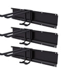 Beefy Garage Wall Storage Kit With 3 Heavy Alloy Steel Rails 3 Shelves and 6 Hooks for Tools and Garden Gear, mounted rails with hooks