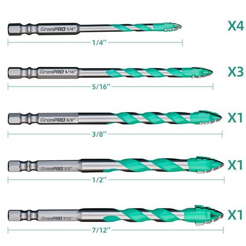 Heavy Duty Masonry Drill Bit Set With Ten Durable Carbide Tips For Cracking Concrete Brick And Tile Like A Pro in various sizes.
