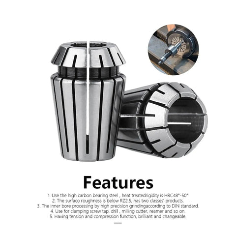 Get A Durable Spring Collet Set With Multiple Sizes Like Er8 And Er11 For Precision Work, featuring high carbon steel collets.