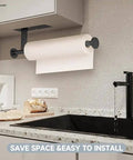Self Adhesive Paper Towel Holder Wall Mount No Drill Easy Install Heavy Duty SUS304 Stainless Steel Black Finish in kitchen