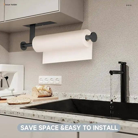 Self Adhesive Paper Towel Holder Wall Mount No Drill Easy Install Heavy Duty SUS304 Stainless Steel Black Finish in kitchen