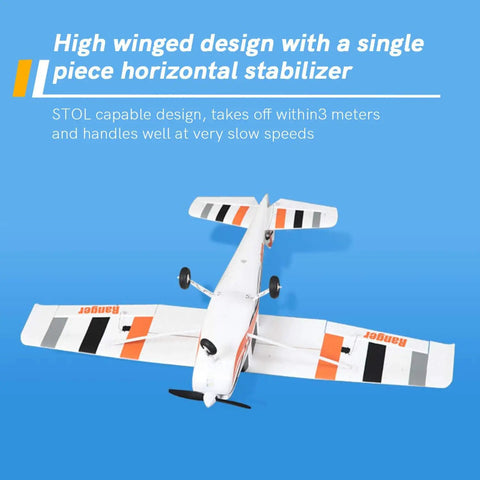 RC Plane Ranger Trainer With 850 Millimeter Wingspan 33.4 Inch 4 Channel Beginner Friendly PNP Reflex V3 in flight view