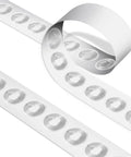 50 Pcs NFC Tags Stickers With NTAG215 Chip Rewritable Transparent Adhesive Labels Round 1 Inch Coins For All NFC Enabled Devices And Smartphones 504 Bytes Memory Easy Attach Portable Dope Tags displayed on roll