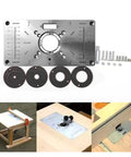 Rock Solid Aluminium Router Table Insert Plate With Precision Bushings, featuring alignment rings for precise woodworking.
