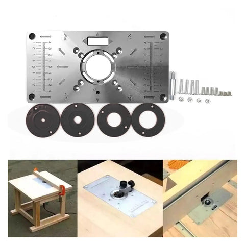 Rock Solid Aluminium Router Table Insert Plate With Precision Bushings, featuring alignment rings for precise woodworking.