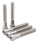 Kickass Set Of 20 Heavy Duty 1/4-20 By 3 Inch Socket Head Cap Screws Featuring Allen Hex Drive Crafted From Rock Solid 18/8 Stainless Steel 304 With Partial Thread And Coarse Thread Specs, showing four screws.