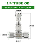 TAISHER 304 stainless steel needle valve, 1/4 in OD tubing, micro flow control