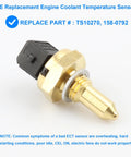 Side view of brass coolant temperature sensor with black plastic connector.