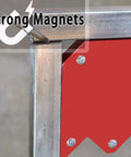 Magnetic welding holder set, 6 pcs, on steel fixed-angle positioner with red mounting plate