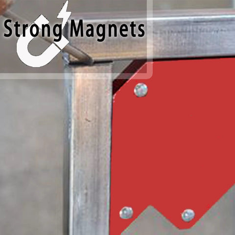 Magnetic welding holder set, 6 pcs, on steel fixed-angle positioner with red mounting plate