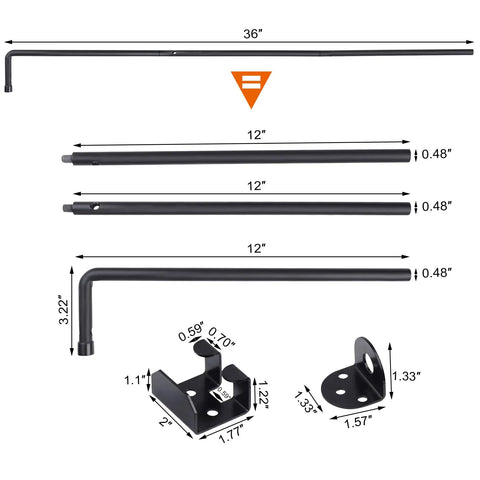 Qlvily 36" Heavy Duty Cane Bolt Gate Drop Rod - Solid Steel Ground Latch parts with measurements for double gates.