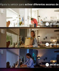 Motion Sensor Bundle With Two White A19 LED Bulbs For Smart Home Lighting Hands Free Activation in various room settings
