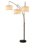Trilage Arc Floor Lamp With Three Fabric Shades And LED Bulbs For A Lit Living Room Over Sofa Reading Area Multi Head Tree Style Lamp