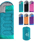 Image of various colorful Three Season Camping Sleeping Bags For Adults And Kids Lightweight Weatherproof Waterproof.