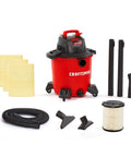 9 Gallon Wet Dry Shop Vacuum With 4.25 Peak HP, Portable Cleaner with filter, 3 dust bags, hose, and attachments shown
