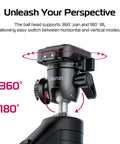 One-Click Opening Vlogging Tripod With Quick-Release System showing 360° pan and 180° tilt capabilities.