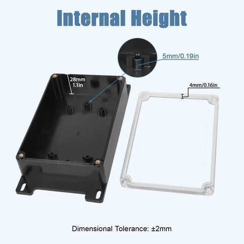 Dimensions of IP65 Waterproof ABS Plastic Electrical Junction Box With Clear Cover Enclosure Black External Fixed Ears