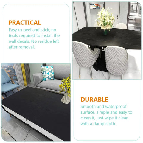 Gotta Have This Slick Black Peel And Stick Vinyl Wrap For Kitchen Countertops And Walls displayed on a dining table, showcasing practical use.