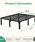 Queen Size Metal Platform Bed Frame With Under Bed Storage Heavy Duty Steel Slat Support 80.1x60.4x14 inches dimensions