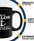 Sailor Coffee Mug 11oz Black My Boat Is Funny Gift For Boaters And Sailors Boat Captain Gift Lake Lover Humor Sailboat Gifts Funny Boating Mug For Morning Coffee On The Go with anchor and text design