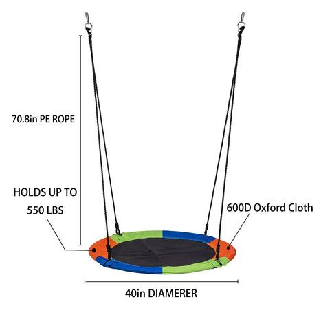 40 Inch Kids Saucer Tree Swing Set With 600D Heavy Duty Oxford Fabric Platform Seat, Steel Frame And Carabiner Support, Supports Up To 550 Lb, Backyard Outdoor Play Equipment For Trees