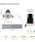 Top Shelf 1 Inch Led Recessed Ceiling Lights 24 Pack Adjustable 2700K To 5000K CRI 90 Plus Triac Dimmable specifications diagram.