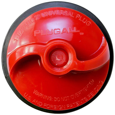 Red PlugAll universal pipe plug for DWV drains; fits 1-1/2 in and 2 in pipes
