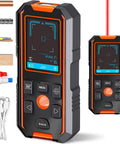 All In One Wall Scanner And Laser Rangefinder Pro Tool with buttons, screen, and USB cable in black and orange design