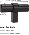 Matte Black Cabinet Knobs 25 Pack Stainless Steel T Bar Drawer Pulls For Cabinets Dresser And Closet Two Size Set dimensions diagram