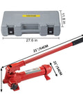 6 Ton Porta Power Kit With 1.2m Oil Hose Hydraulic Jack Ram for auto body repair, shown with dimensions and carry case.