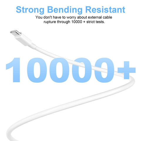 Front view of white USB-C to USB-C charging cable, 10ft, 60W, two-pack